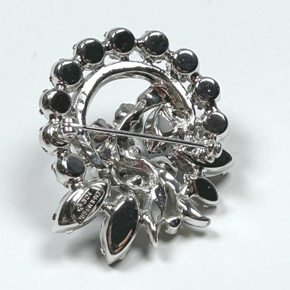 Eisenberg Ice Purple & Clear Rhinestone Wreath Bow Brooch Rhodium Vintage Hi End - Picture 3 of 7